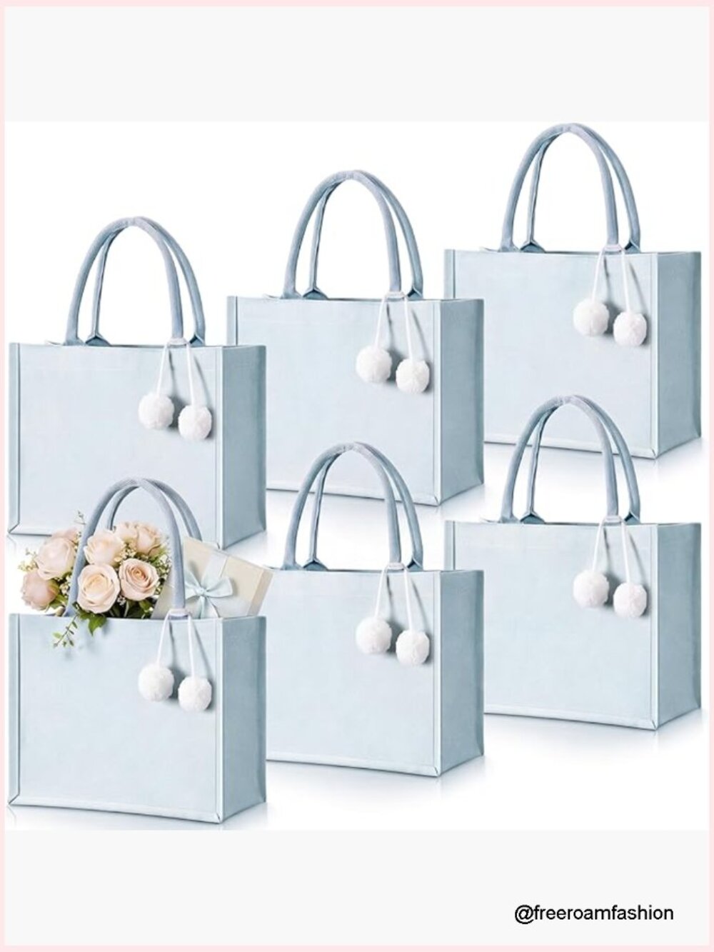 Diy Wedding Tote Bags Set Of 6 Canvas Bridesmaid Bags With Pom Poms